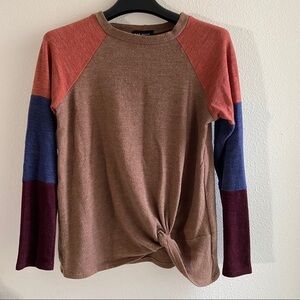 Rae Mode Knit Long Sleeve Top Colorblock Twist S